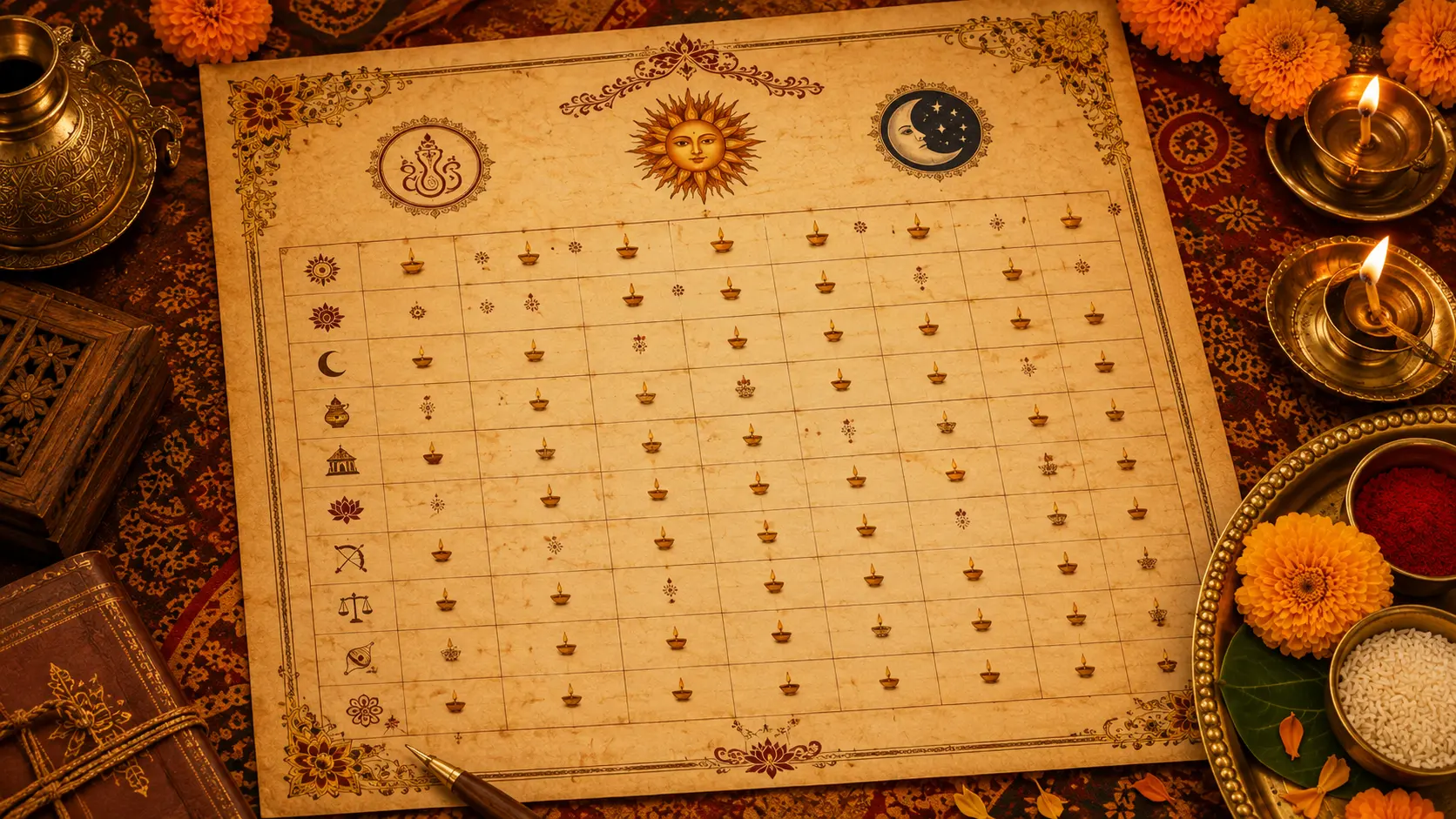 Hindu wedding muhurat calendar showing auspicious marriage dates